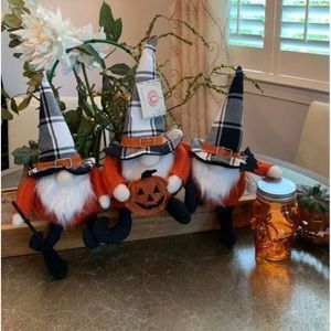 HALLOW HOME HALLOWEEN BLACK ORANGE GNOME TRIO Decor